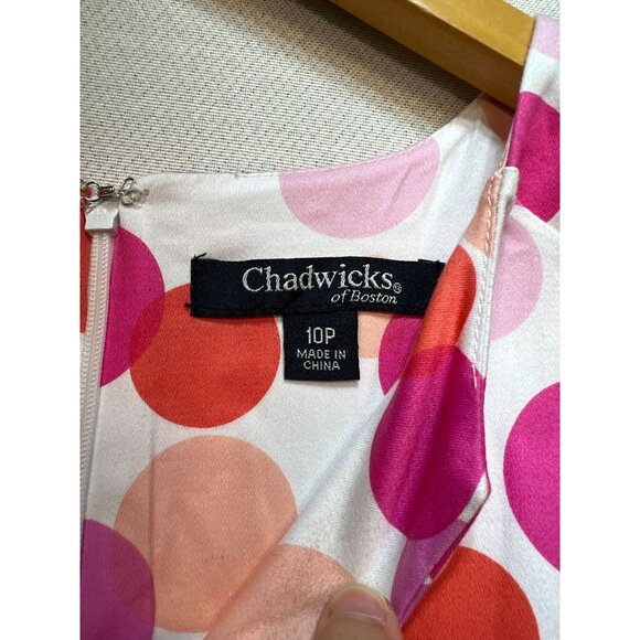 Chadwicks Of Boston Womens Sleeveless Dress Size 10P White Pink Polka Dot - Picture 3 of 11